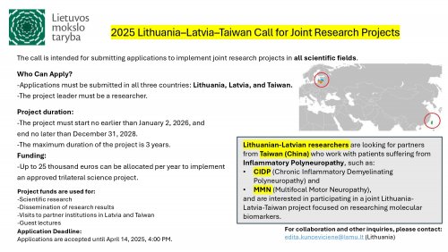 [計畫徵求] Call for Lithuanian-Latvian-Taiwanese research project (立陶宛貿易代表處)
